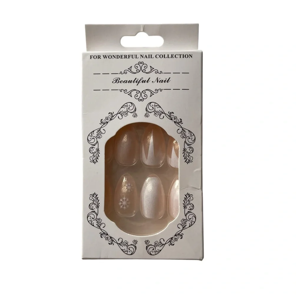 53 Boxes Nail Set 24 Piece Glitter Snowflake White Gradient False Press-On Nails - Picture 3 of 8